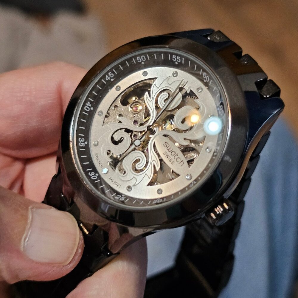 Swatch Swiss Automatic Black stainless Steel sistem51 watch 4 yrs old ag 2021